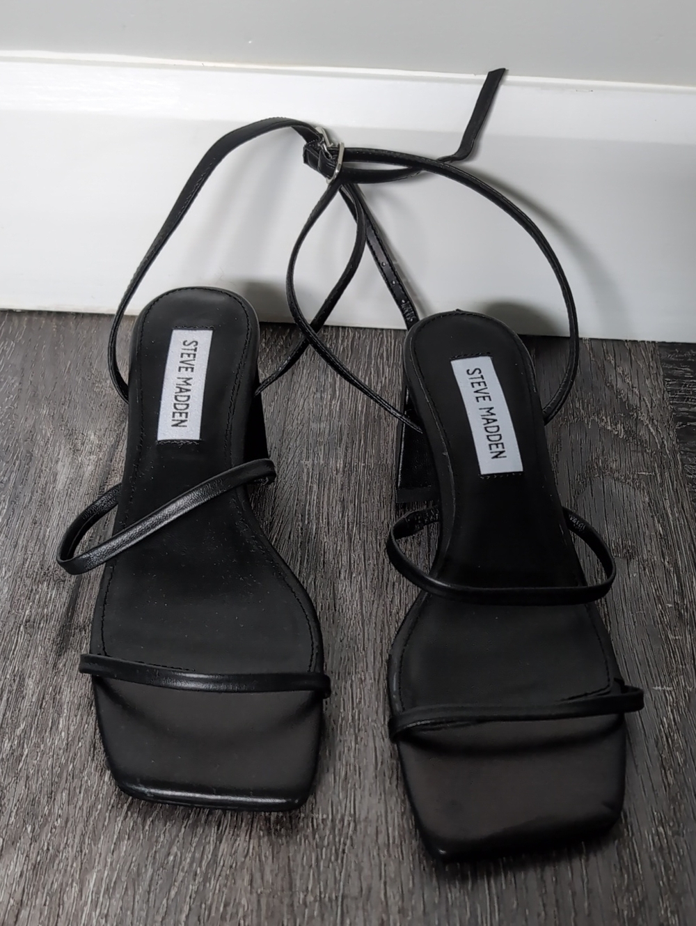 Steve Madden Black Minimalist Lace-Up Square-Toe Heels